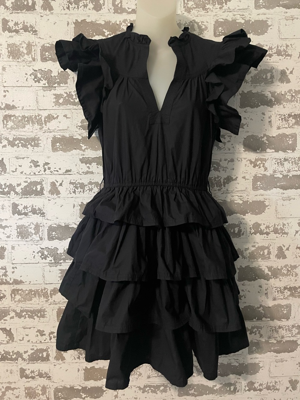 Ulla Johnson Lulua Tiered Ruffle Dress Black Cotton Size 4